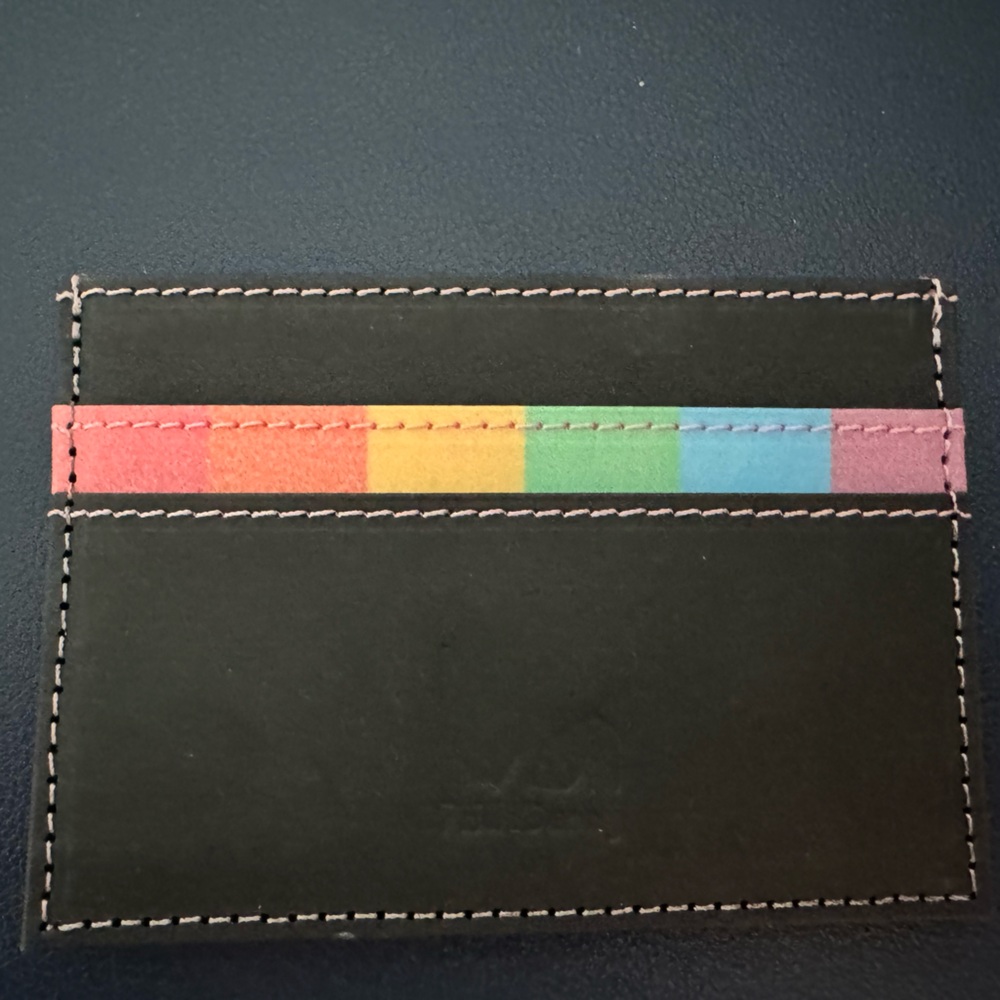 PrideBunny Minimalist Black Card Wallet with Rainbow Stripe – Slim Fabric Design